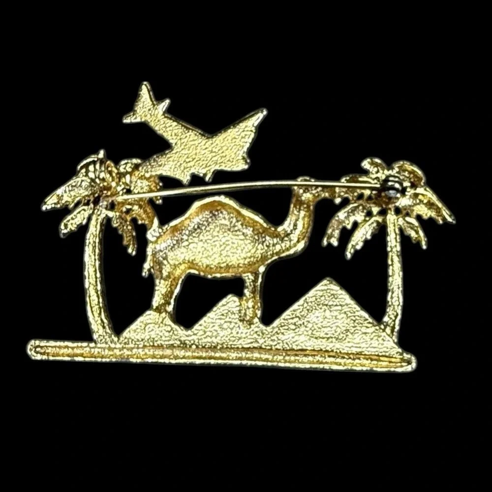 Vintage‎ JJ Jonette Camel & Palm Tree Brooch – Desert Scene Pin